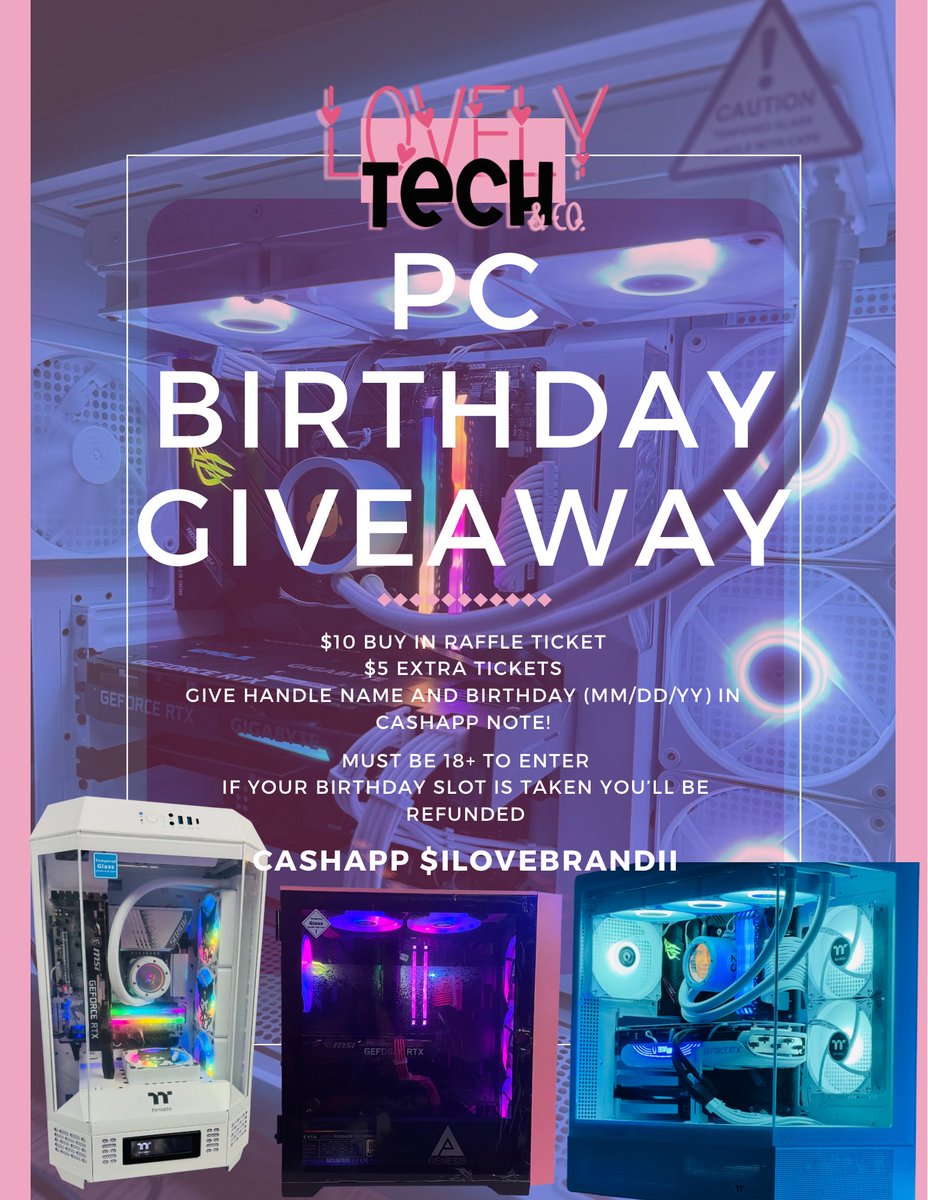 💻PC Bae👾 (@ilovebrandii) on Twitter photo ATTENTION!! We, <a href="/TheLovelyCorner/">Lovely Tech & Co.</a> , is still hosting a PC giveaway!! I am adding money to the pot this weekend..Once we reach $1500 the entry fee will go up sooooo join in now for $10!!
ASK ME IF YOUR BDAY IS AVAILABLE! 💖 ATTENTION!! We, <a href="/TheLovelyCorner/">Lovely Tech & Co.</a> , is still hosting a PC giveaway!! I am adding money to the pot this weekend..Once we reach $1500 the entry fee will go up sooooo join in now for $10!!
ASK ME IF YOUR BDAY IS AVAILABLE! 💖