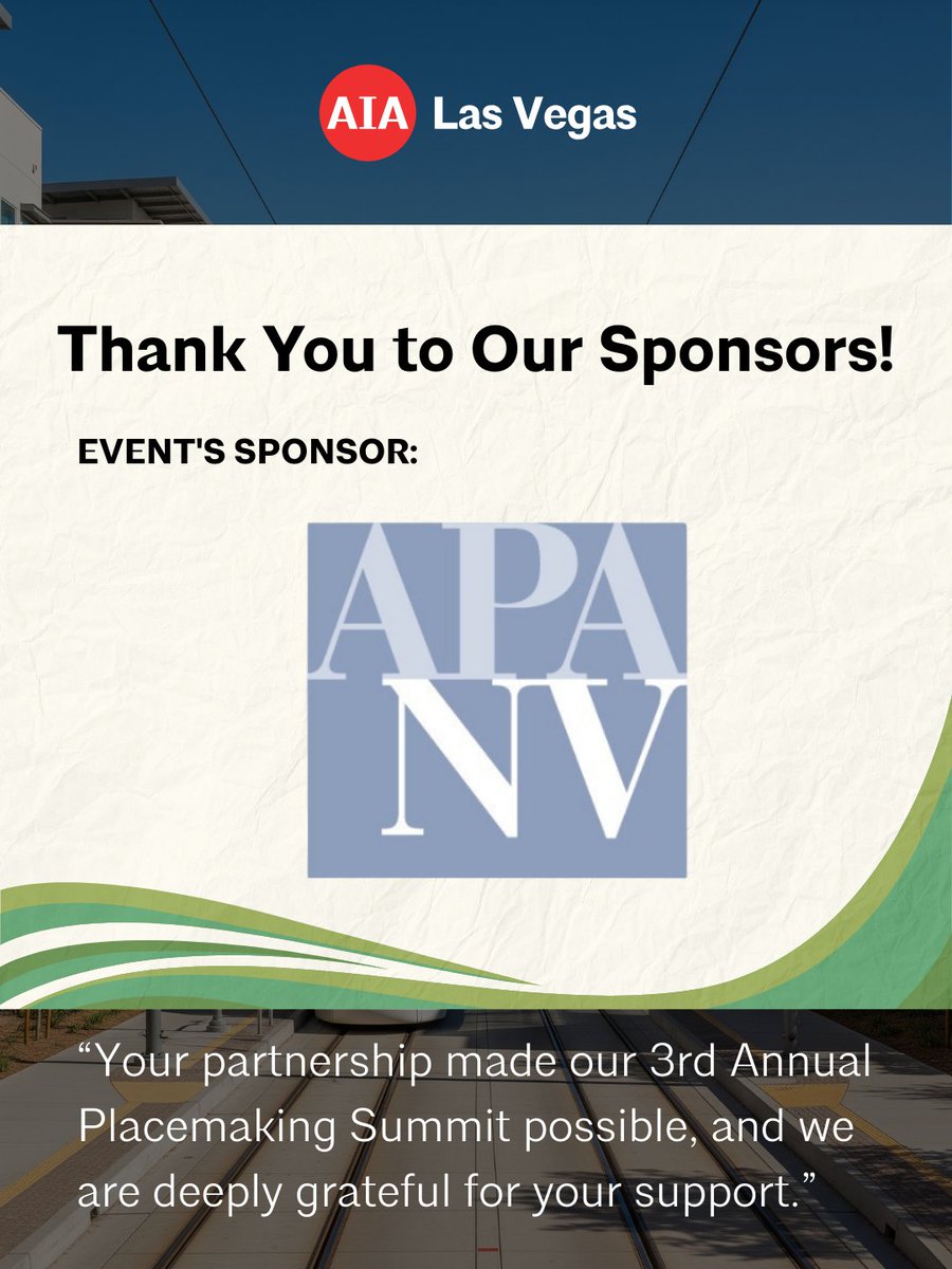 Thank you to our sponsor for making the 3rd Annual Placemaking Summit possible! Your support empowers us to bring changemakers together to shape the future of our communities. 🌟 
#PlacemakingSummit2025 #AIAlasVegas #ConcordGroup #HowardWatts #APANV