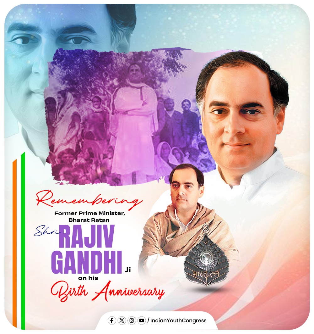On his birth anniversary, we pay our heartfelt tributes to Bharat Ratna and Former Prime Minister Shri Rajiv Gandhi ji. 🇮🇳

A true visionary and the architect of modern India, he brought technology, education, and democratic reforms to the heart of our nation. His unwavering