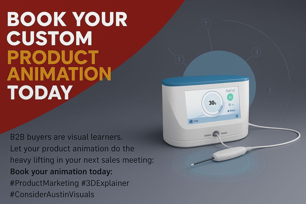 AustinVisuals's tweet image. Book Your Custom Product Animation Today
 B2B buyers are visual learners.
 Let your product animation do the heavy lifting in your next sales meeting.
🔗 Book your animation today: austinvisuals.com/category/blog-… 
 #ProductMarketing #3DExplainer #ConsiderAustinVisuals