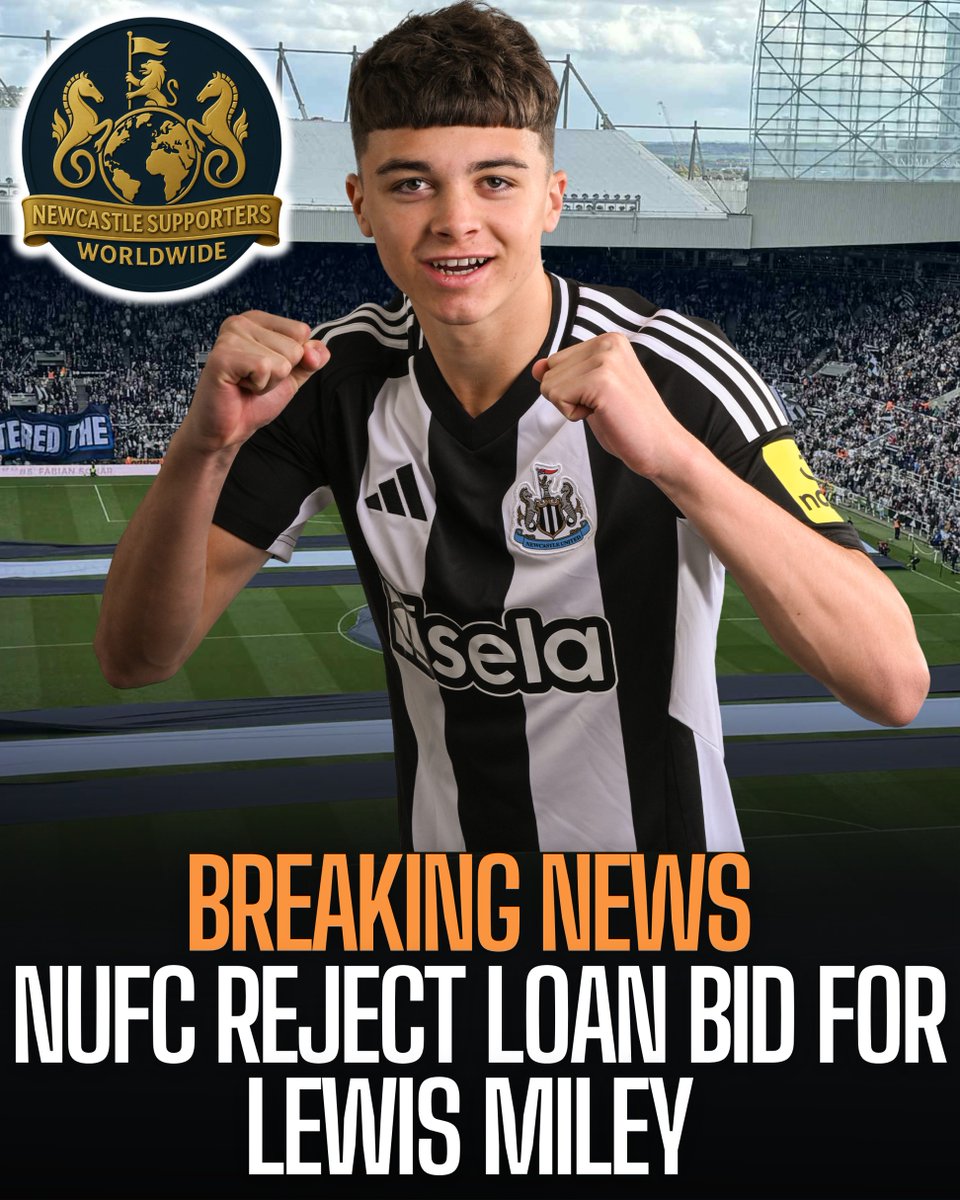 SupportersNufc's tweet photo. 🚨 Newcastle reject Ipswich loan move for Lewis Miley
Sky Sports News report that Newcastle have turned down an approach from Ipswich Town to take 19-year-old Lewis Miley on loan.
NUFC don't want him to leave on loan
#NUFC #LewisMiley #NewcastleUnited https://t.co/EYv40OtjKF