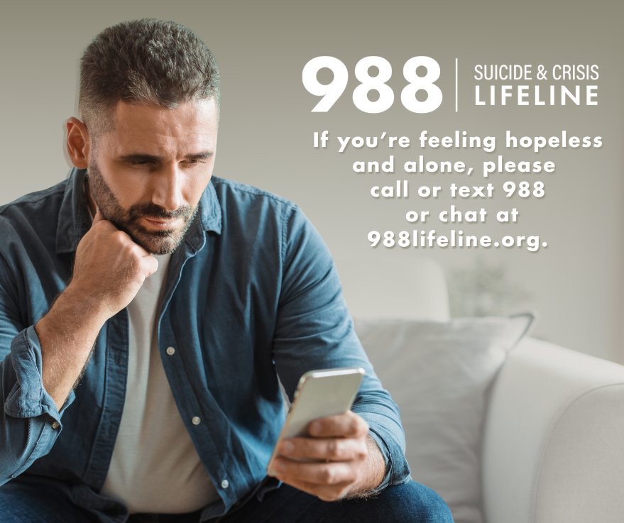 cssbh's tweet image. Even when you feel like no one cares what you&apos;re going through, someone is there to listen, to support you &amp;amp; to care. Call or text 9-8-8 anytime to talk to someone who understands. Or go to 988lifeline.org to chat. You are not alone!