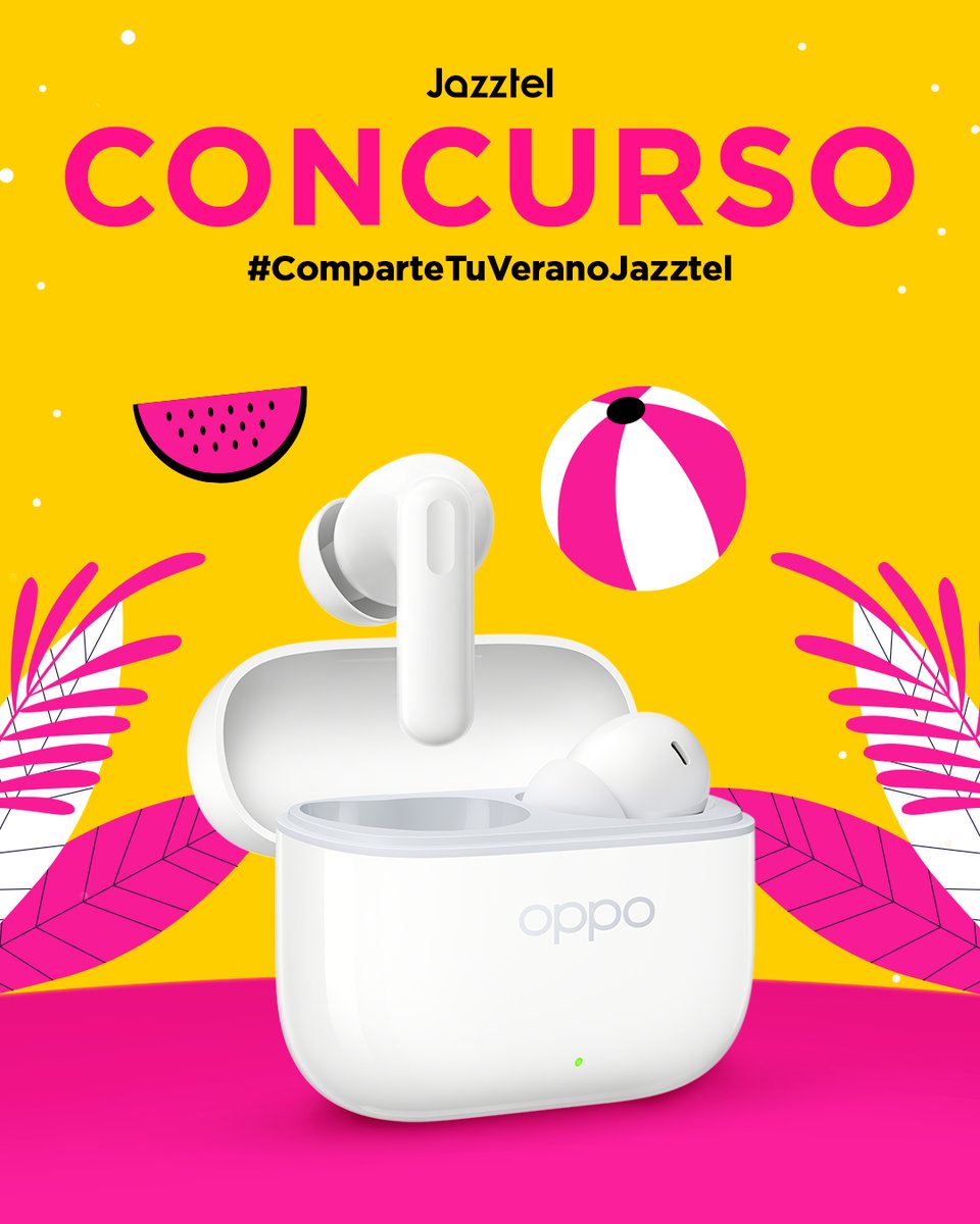CONCURSO 🎧🔊🎵🎶♥
Un verano con música es VIDA, pero compartirlo es MEJOR.
Participa y gana estos OPPO Enco Buds 3 Pro: 
➡️ Sigue a <a href="/jazztel_es/">Jazztel España</a> 
🔁 Haz RT
💬 Menciona con quién vas a compartir tu verano
#️⃣ HT #ComparteTuVeranoJazztel
¡Suerte! 🍀
BBLL: bit.ly/ComparteTuVera…