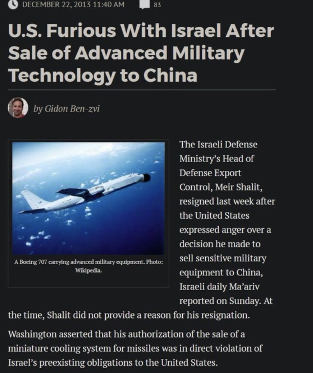 Why is Israel selling advanced American military technology to China 

This doesn't sound like a great ally