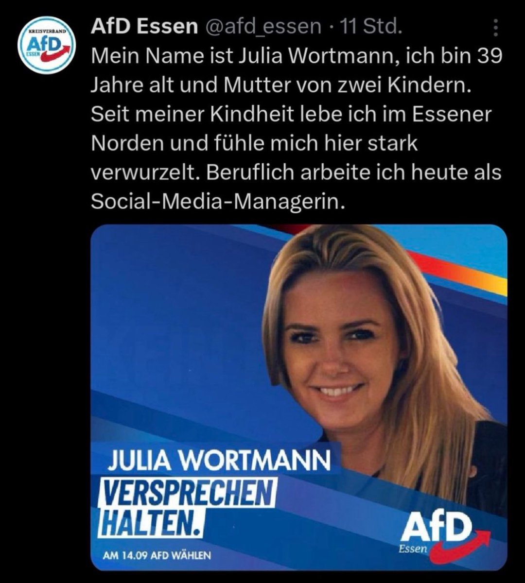 Die Auflösung des Bildes tut in den Augen weh. Wie wird man "Social Media Managerin", wenn man eine normale Werbegrafik nicht hinbekommt? 
Selbst das Ausschneiden wirkt richtig stümperhaft.

Ich habe einen Insider aus dem rechten Spektrum gefragt, wie er das sieht. Seine
