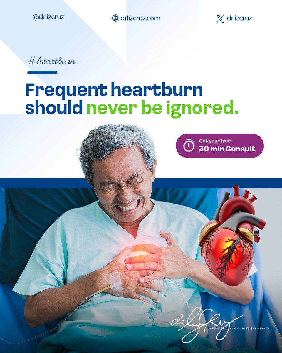drlizcruz's tweet image. Frequent heartburn ≠ normal.

It may signal chronic acid reflux or other digestive issues.

Early action = comfort + protection for your esophagus.

👉 Book a FREE 30-min consult: calendly.com/drlizcruz

#heartburnrelief #acidrefluxawareness #gerd #digestivehealth
