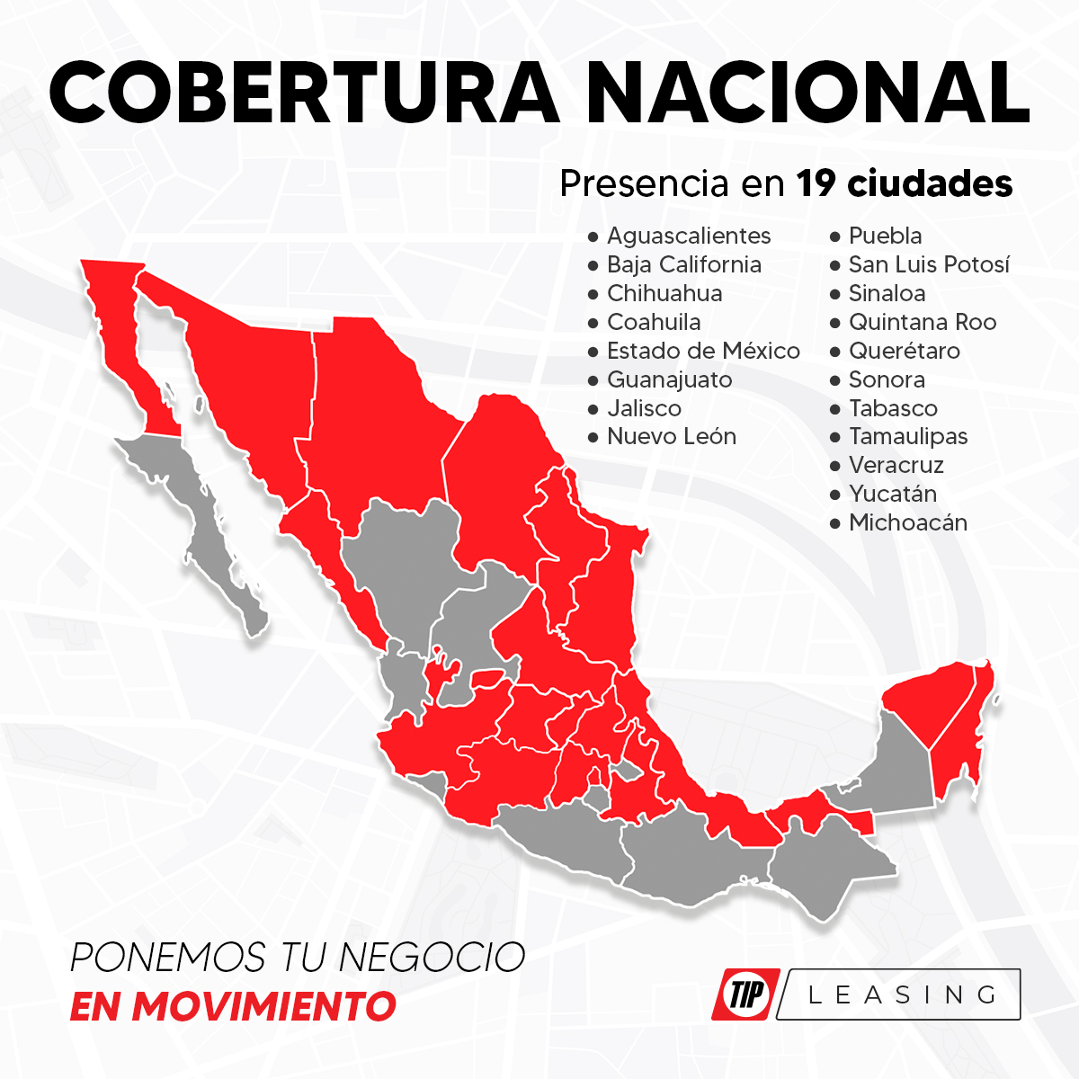 TIPMexico's tweet image. 📍¡Ponemos tu negocio en movimiento con atención en toda la República Mexicana! ¡Estamos cerca de ti con asesoría personalizada! 🚚🚙 #TIPMéxico #TIPTráiler #TIPAuto