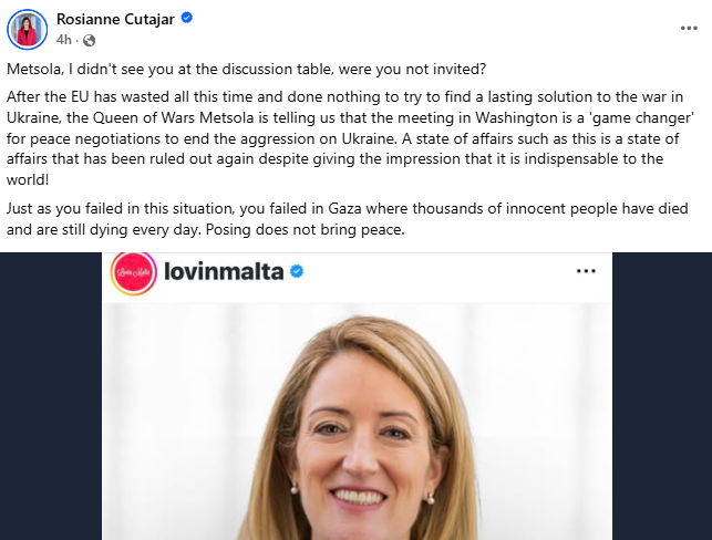 What #Malta government MPs speak about when they're at home vs when they're abroad. Below is the Google-translated Facebook post of the notorious Rosianne Cutajar, a close ally of PM Robert Abela. Here seen accusing the EU of having "done nothing" on Ukraine. Surreal