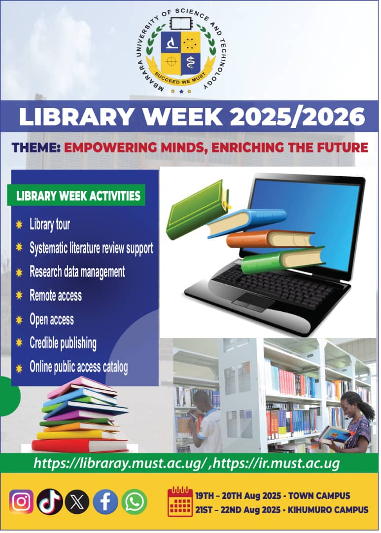 afromedia570's tweet image. LIBRARY WEEK 2025/2026 IS HERE.
Join us for a week packed with knowledge, innovation, and growth. Whether you're a new or returning student, there’s something for everyone.
🔗 Visit: library.must.ac.ug | ir.must.ac.ug
#LibraryWeek #EmpoweringMinds #MUSTLibrary