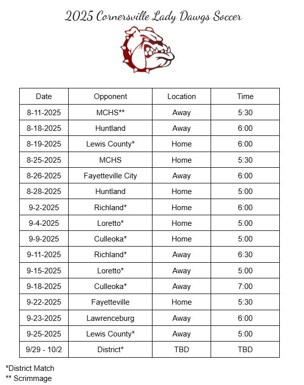 Updated Soccer Schedule