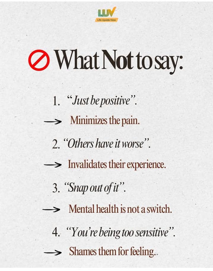 lifeUpsideView's tweet image. 💬 Sometimes the most powerful words are:
“I’m here, and I’m listening.” ❤️

🤍Let’s normalize support over silence... because being present with words of care can change everything.

#MentalHealthAwareness #SupportNotSilence #YouMatter