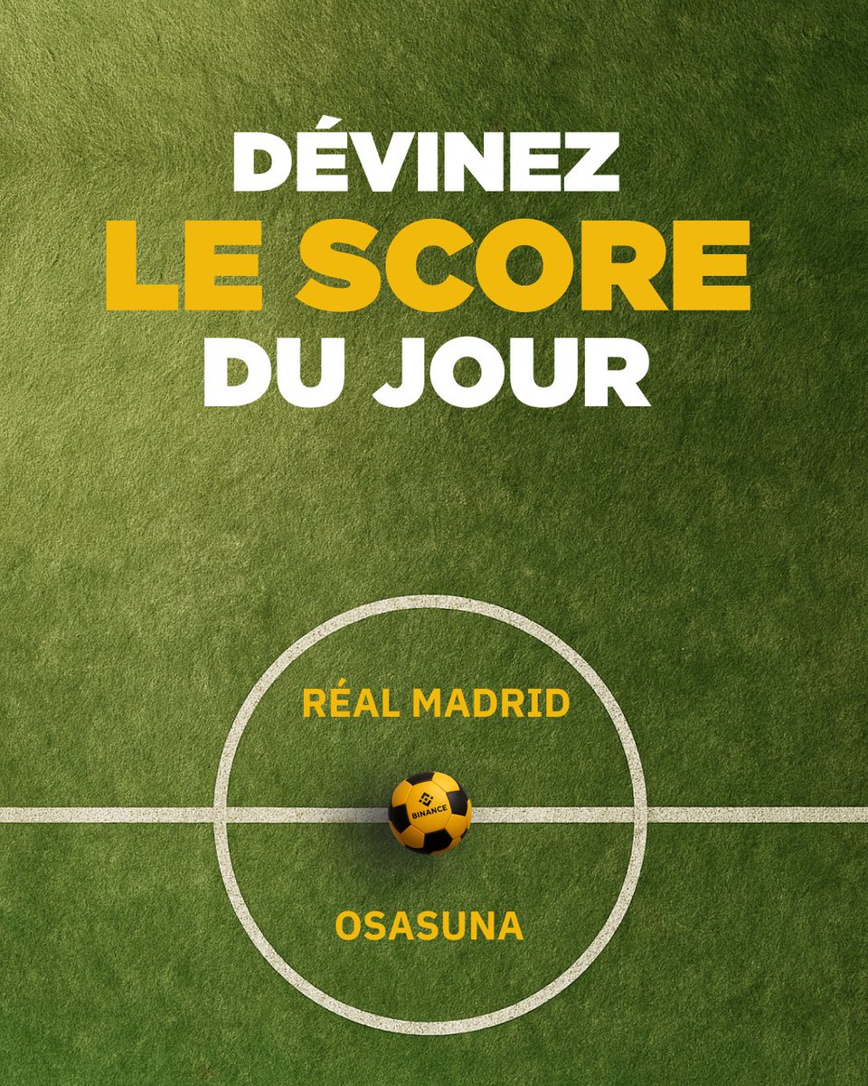 binanceafrique's tweet photo. Le Real Madrid joue son premier match à domicile avec son 12ᵉ homme : ses supporters.

Dans le monde de la crypto, la communauté joue le même rôle : elle pousse, soutient et fait la différence. 🚀

Pour ce premier match, voici le challenge :
🎯 Trouvez le score exact de Real Madrid vs Osasuna et tentez de gagner une part de 25$ prévus pour ce quiz.

Pour participer :
1️⃣ Abonnez-vous à @binanceafrique
2️⃣ Likez et partagez ce post avec le hashtag #BinanceFootball 
3️⃣ Commentez le score exact (jusqu’à 45 minutes après le coup d’envoi)
⚠️ Les commentaires modifiés seront disqualifiés

Les 5 premiers bons pronostics se partageront la récompense.

Restez à l’affût pour d’autres quiz surprises !