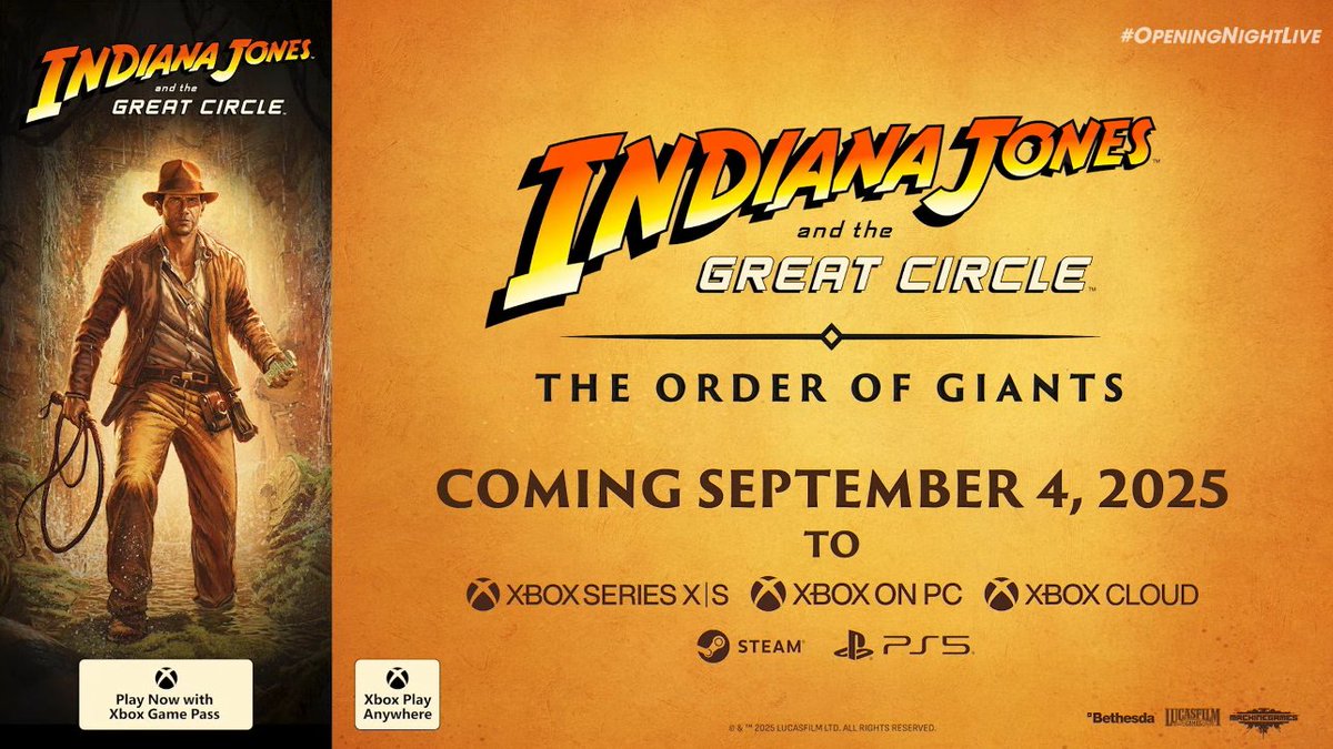 shinobi602's tweet photo. Indiana Jones and the Great Circle | Order of Giants DLC coming September 4

The game is also coming to Switch 2 in 2026

#Gamecom #GamescomONL https://t.co/je6S2Gyxct
