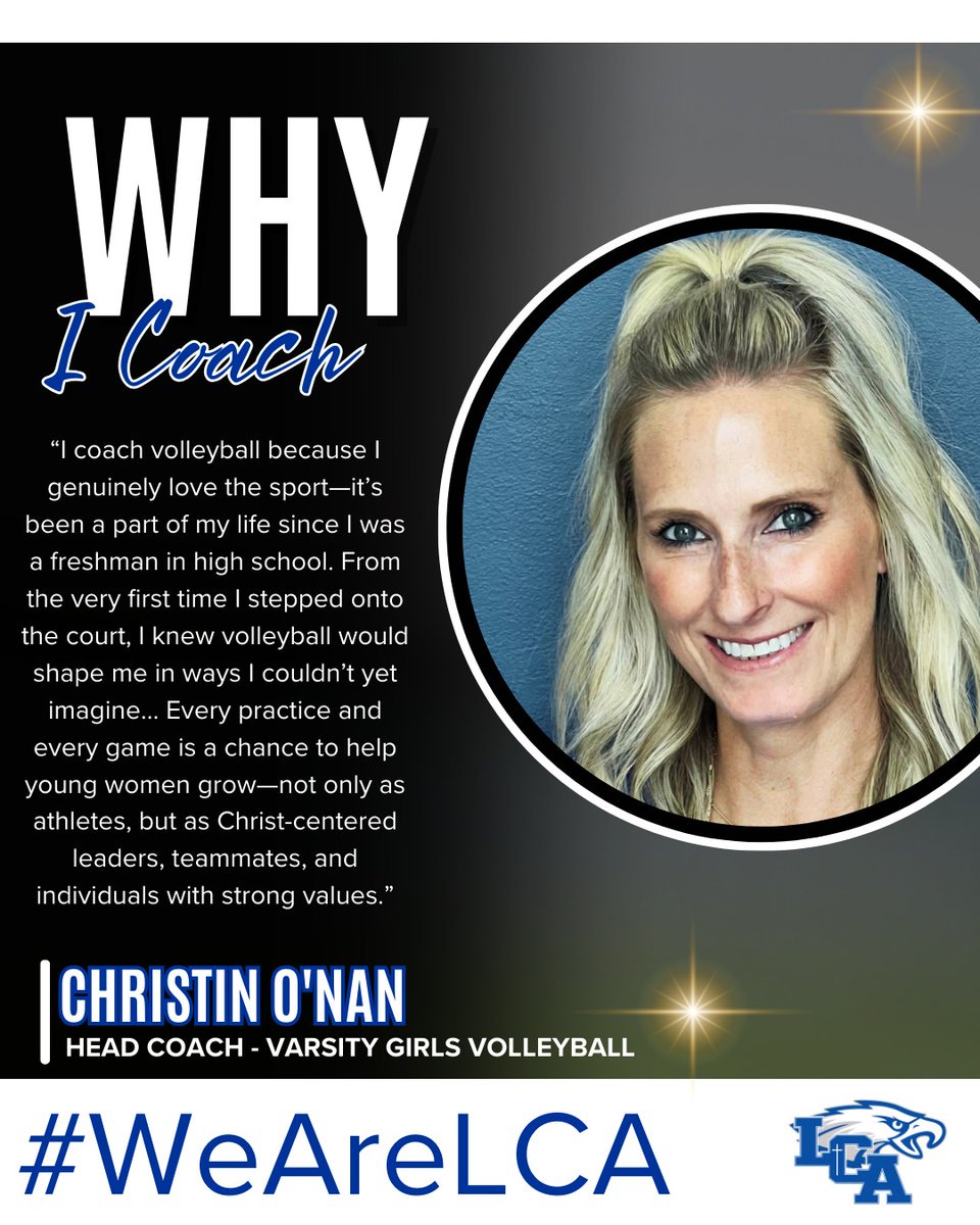 🎙️ "Why I Coach" 🏐

Hear from Varsity Volleyball Head Coach Christin O'Nan as she shares the heart and purpose behind her coaching journey. 

#WeAreLCA