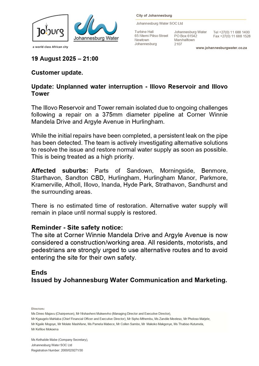 Johannesburg Water tweet media