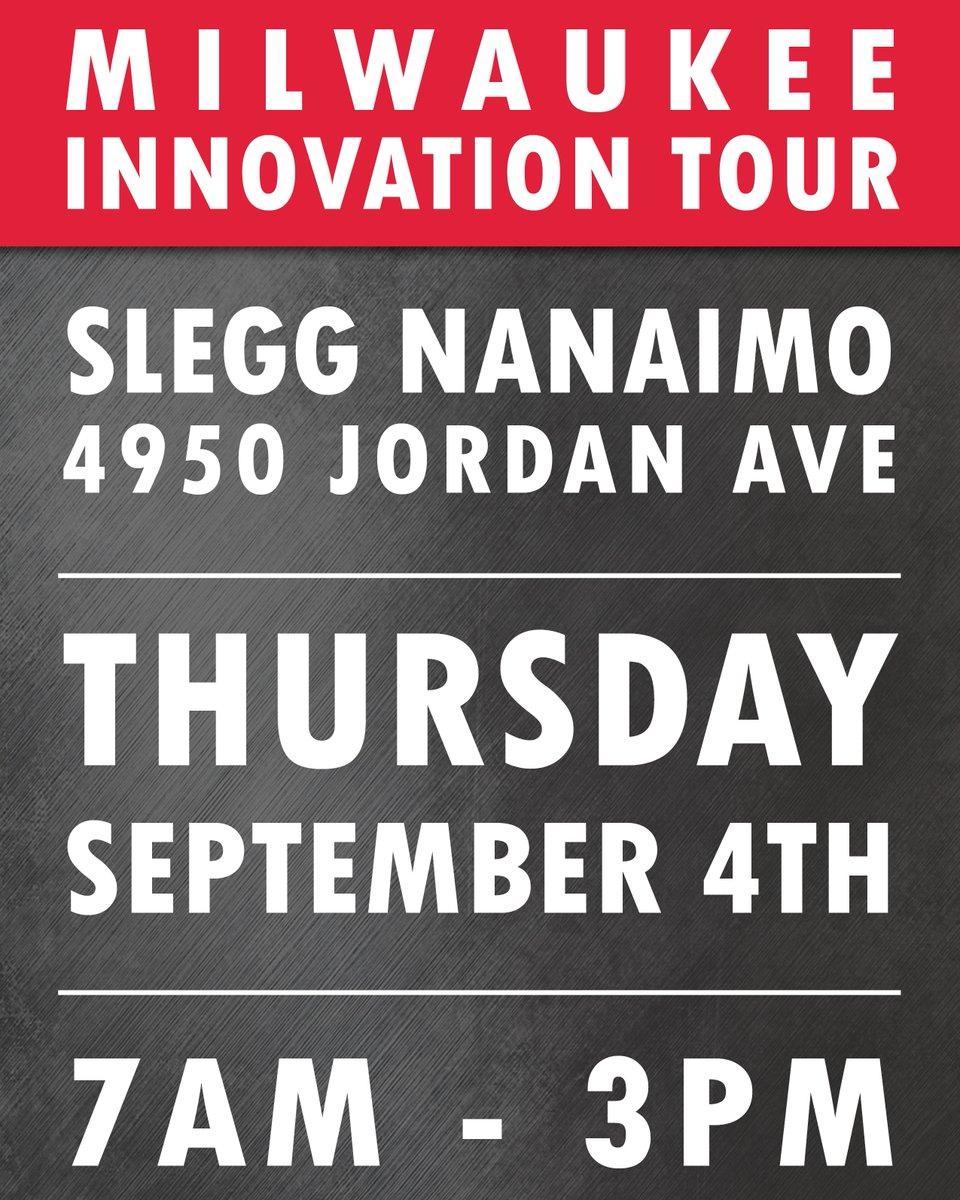 Milwaukee Innovation Tool Sale! 
For one day only, you'll have the opportunity to explore the latest and greatest tools from Milwaukee!

📆Date: Saturday, September 4th
🕐 Time: 7am - 3pm
📍 Location: Slegg Nanaimo

Follow us for updates on this years tools sales!