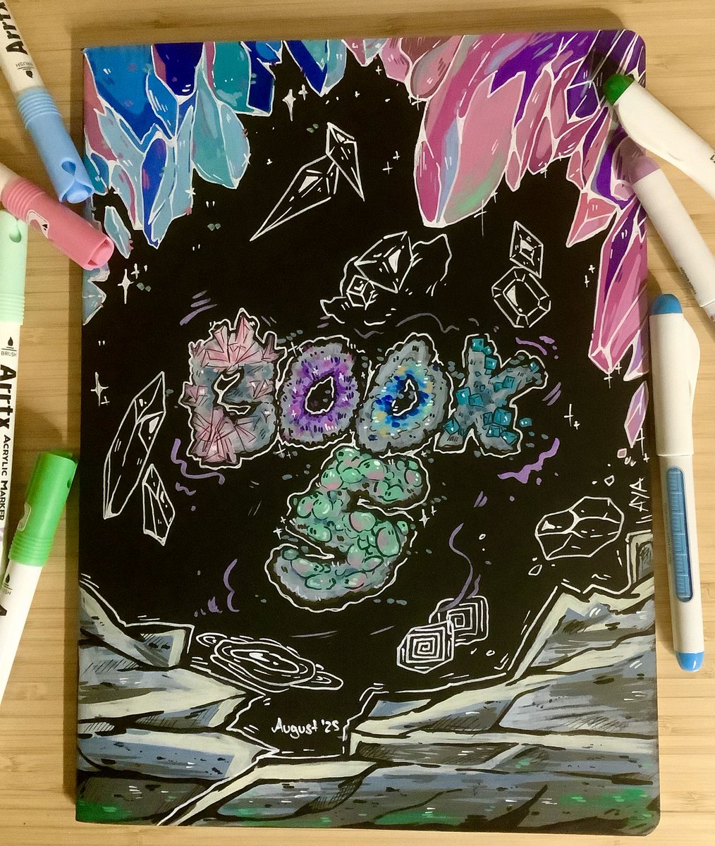 Sketchbook Nr. 5~ 

320 pages of practices and random sketches later it's time for the next book to be started! Thanks to the anime Ruri Rocks, I felt inspired making this cover rock/mineral themed using <a href="/Ohuhu_official/">Ohuhu Official</a> and <a href="/ArrtxArt/">Arrtx</a> Acrylic Markers! 💎🪨

#ArtistByStep