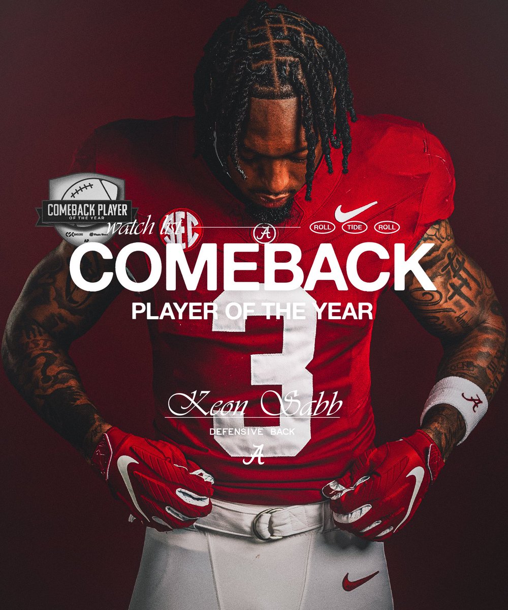 Alabama Football (@alabamaftbl) on Twitter photo Comeback Player of the Year ▶️ <a href="/keon_sabb/">Keon Sabb</a> 
#RollTide Comeback Player of the Year ▶️ <a href="/keon_sabb/">Keon Sabb</a> 
#RollTide