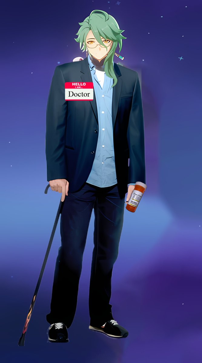 BabyC3D's tweet photo. Here's my Baizhu redesign. i think this should reflect that he's a doctor but also deals chronic pain. https://t.co/j0NmrBzZBC