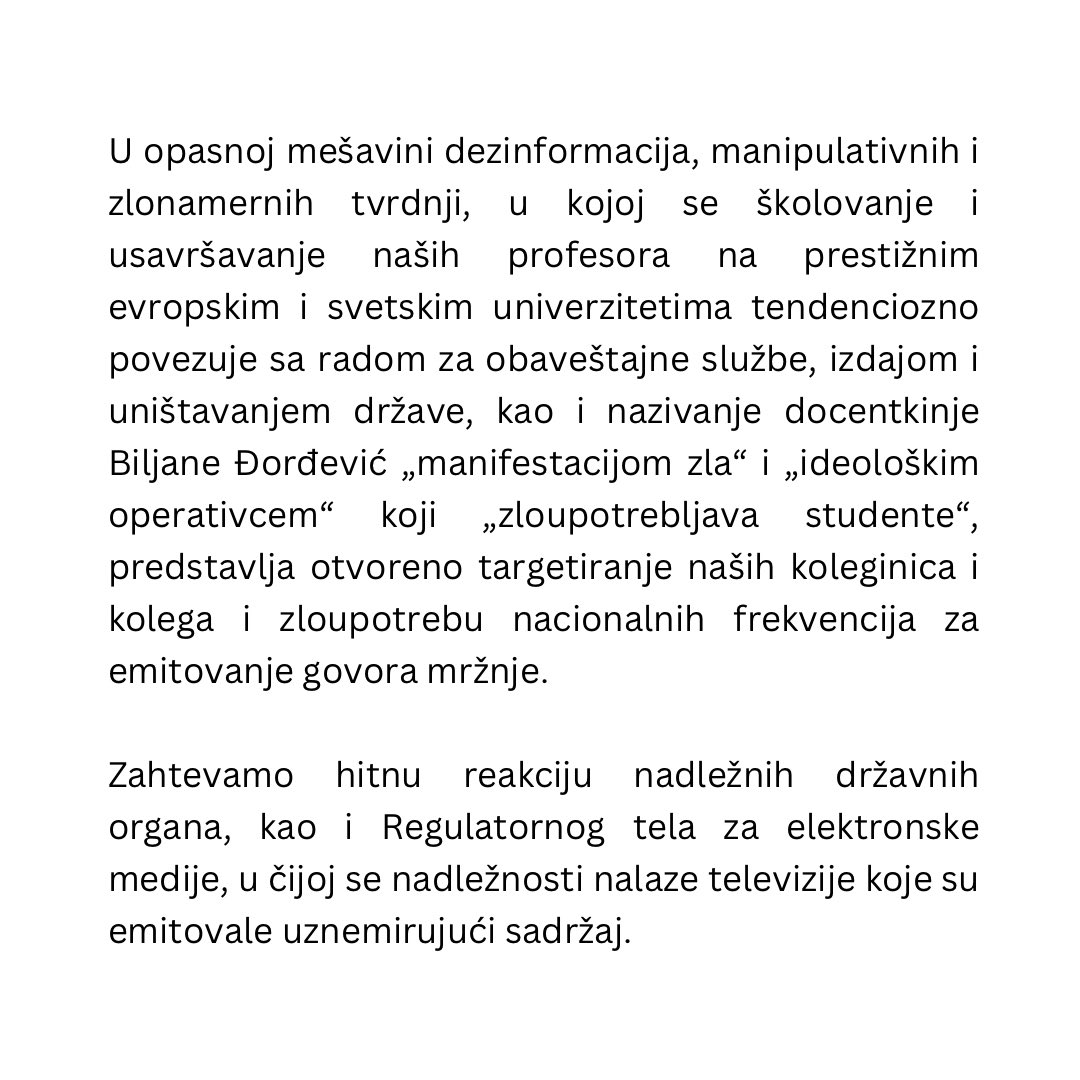 Saopštenje za javnost povodom targetiranja profesora Fakulteta političkih nauka Univerziteta u Beogradu

fpn.bg.ac.rs/89870