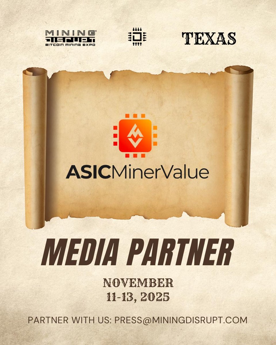 MiningDisrupt's tweet image. Let’s give a warm welcome to our 2025 Media Partner: @ASICMinerValue 

🤝 Want to partner with us? Reach out at press@miningdisrupt.com for media partnership opportunities.

GOT TICKETS?

Get your tickets now: eventbrite.com/e/mining-disru…