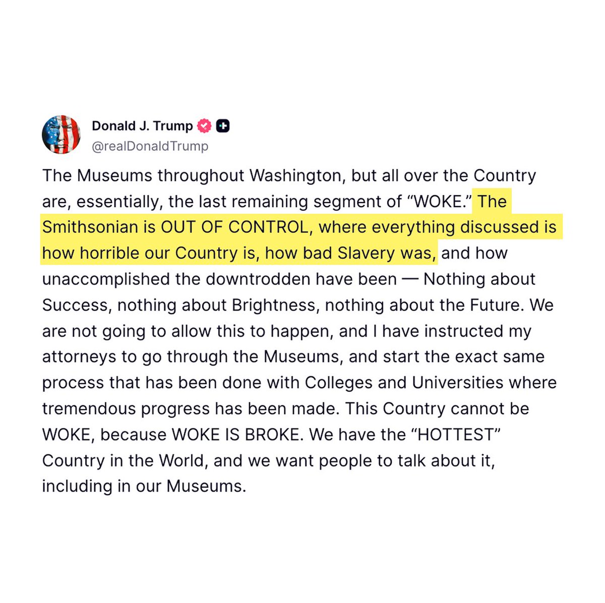 factpostnews's tweet image. Trump complains that the National Museum of African American History discusses "how bad Slavery was."