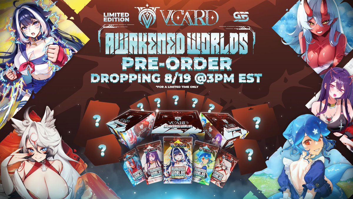 VCard's new Awakened Worlds cards have been restocked! If you missed it the first time, you can use code SKARI for 10% off your boxes 💙 
(And if you get a 9 or 10 PorcelainMaid I'm gonna turn green I swear 😭)
gamersupps.gg/Skari
