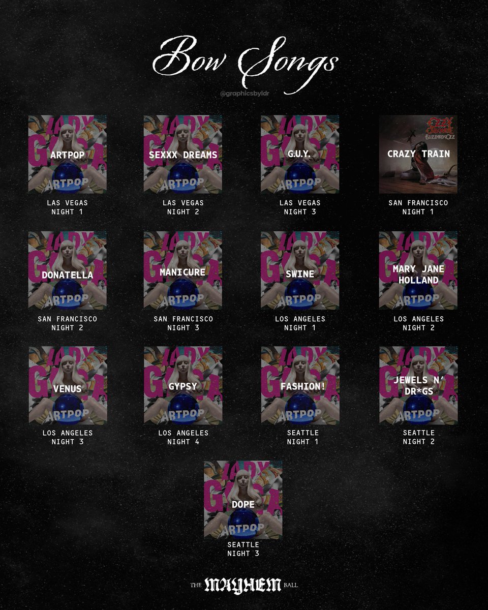 Sash color &amp; bow song recap
#TheMAYHEMBall 
(design by me)
<a href="/ladygaga/">Lady Gaga</a>