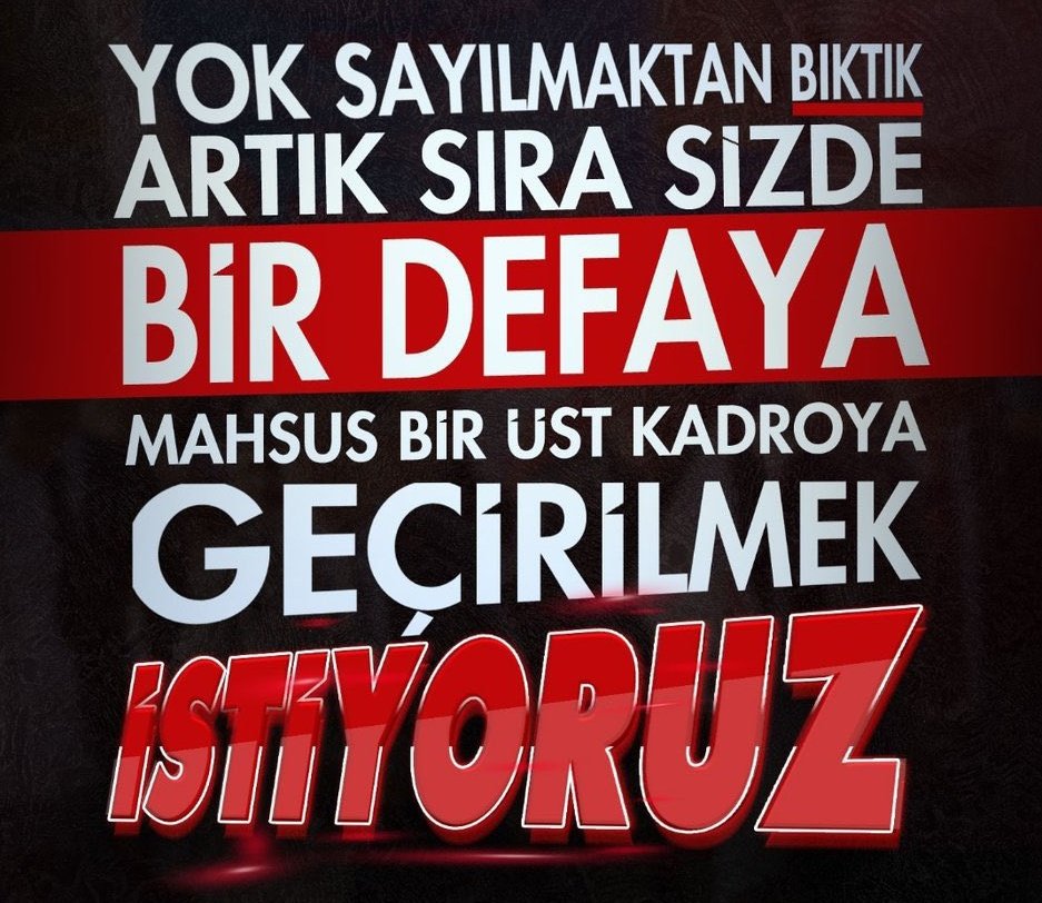 #YhsSözüTutulsun
#YardımcıHizmetlerSınıfı
#MemurMeydanda
#Bahçeli  <a href="/dbdevletbahceli/">Devlet Bahçeli</a> <a href="/MHP_Bilgi/">MHP</a> <a href="/MHP_Gundemi/">MHP GÜNDEMİ</a> <a href="/ifarukaksu/">İsmail Faruk Aksu</a> <a href="/PrfDrFilizKilic/">Prof. Dr. Filiz KILIÇ</a>  verilen sözlerin tutulmasını haksızlığımızın giderilmesini talep ediyoruz