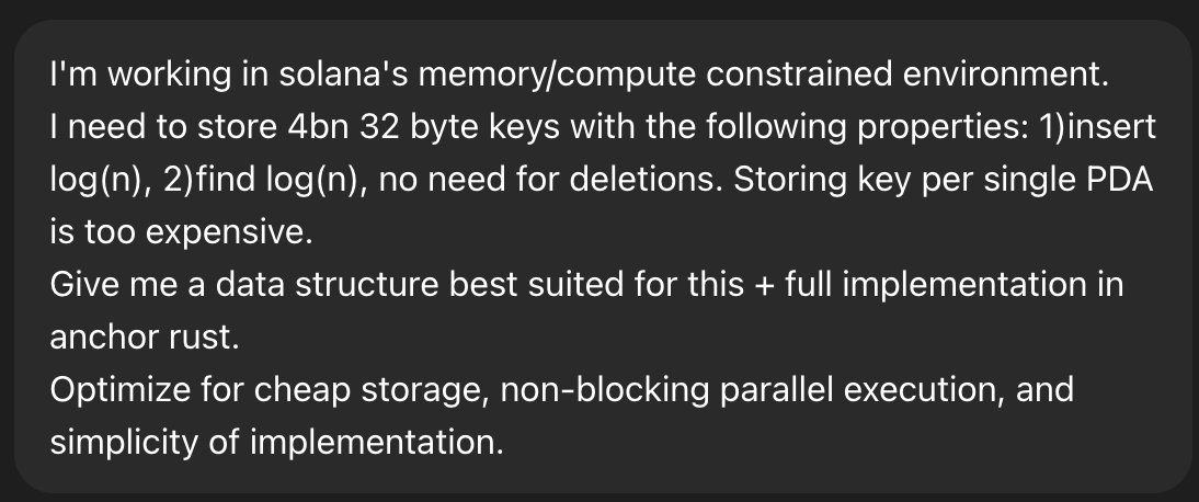 ChatGPT prompt for Solana data structure optimization