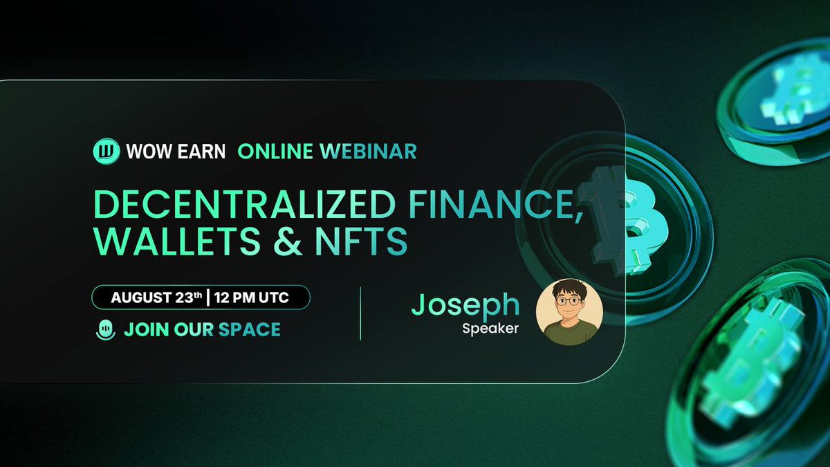 joex con (@conjoex) on Twitter photo New Webinar Alert 🚀
Join WOW EARN on Aug 23, 12:00 PM UTC as we dive into DeFi, wallets & NFTs  breaking down the latest Web3 trends and opportunities.
Don’t miss out on this chance to level up your knowledge. New Webinar Alert 🚀
Join WOW EARN on Aug 23, 12:00 PM UTC as we dive into DeFi, wallets & NFTs  breaking down the latest Web3 trends and opportunities.
Don’t miss out on this chance to level up your knowledge.