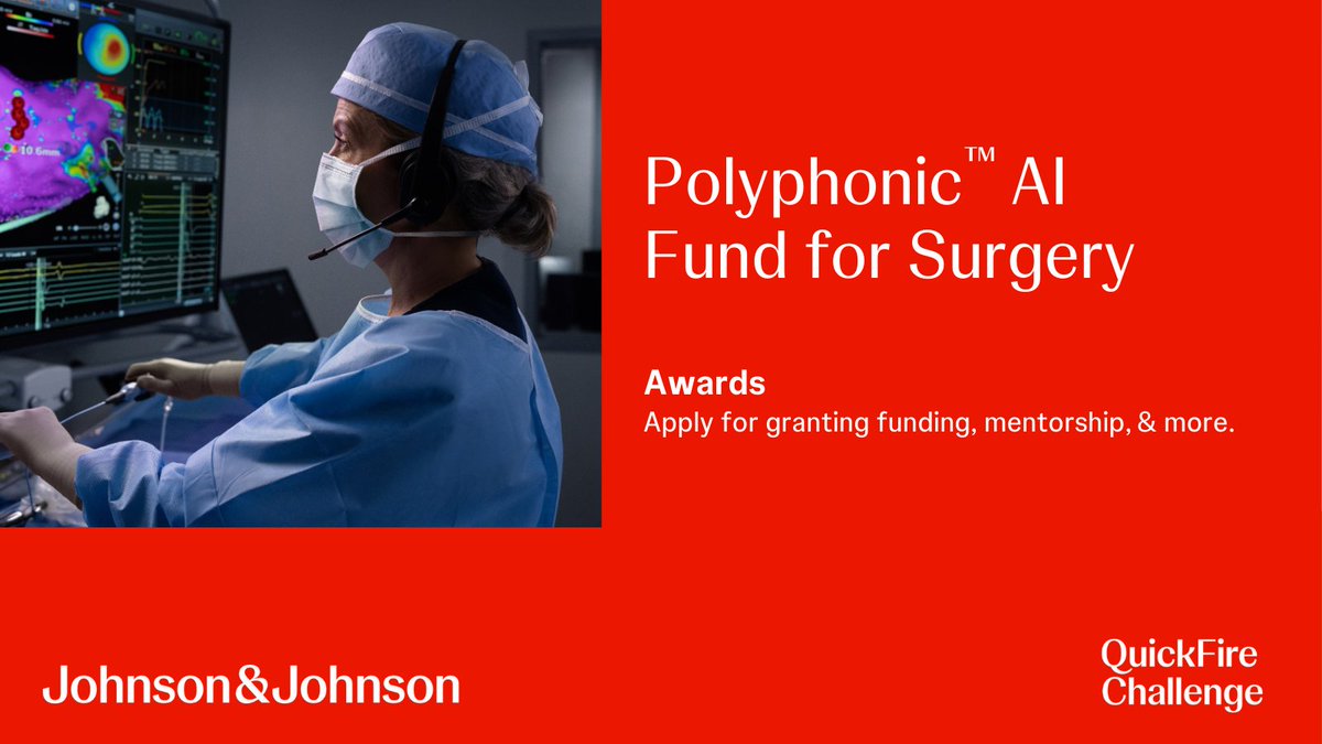 JLABS (@jlabs) on Twitter photo The deadline is approaching to submit your novel AI ideas aimed at transforming surgical care across the connected operating room!
Apply by August 22 to be among the first wave: jji.jnj/AIsurgeryQFC <a href="/JNJInnovMed/">J&J Innovative Medicine</a> <a href="/JNJMedTech/">Johnson & Johnson MedTech</a> The deadline is approaching to submit your novel AI ideas aimed at transforming surgical care across the connected operating room!
Apply by August 22 to be among the first wave: jji.jnj/AIsurgeryQFC <a href="/JNJInnovMed/">J&J Innovative Medicine</a> <a href="/JNJMedTech/">Johnson & Johnson MedTech</a>
