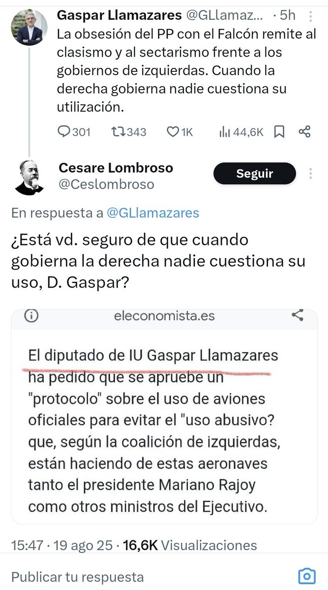 Sebastián Puig ⚓ (@lentejitas) on Twitter photo Oro puro este intercambio entre <a href="/GLlamazares/">Gaspar Llamazares</a> y <a href="/Ceslombroso/">Cesare Lombroso</a> 😎 Oro puro este intercambio entre <a href="/GLlamazares/">Gaspar Llamazares</a> y <a href="/Ceslombroso/">Cesare Lombroso</a> 😎