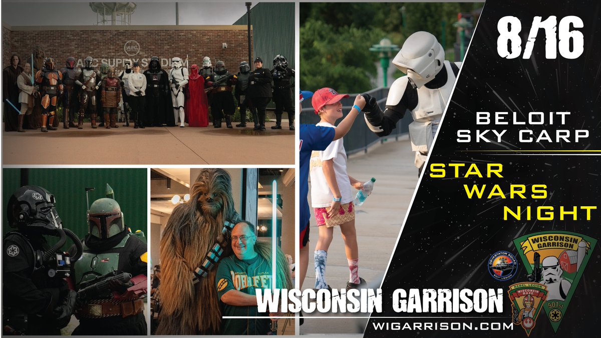 MISSION REPORT | OPERATION: SKY CARP
The Empire deployed to Beloit Sky Carp Star Wars Night! Troopers patrolled the ballpark, spreading Imperial order and strength among the crowds. Mission accomplished. Long live the Empire.
#501stLegion #StarWarsNight