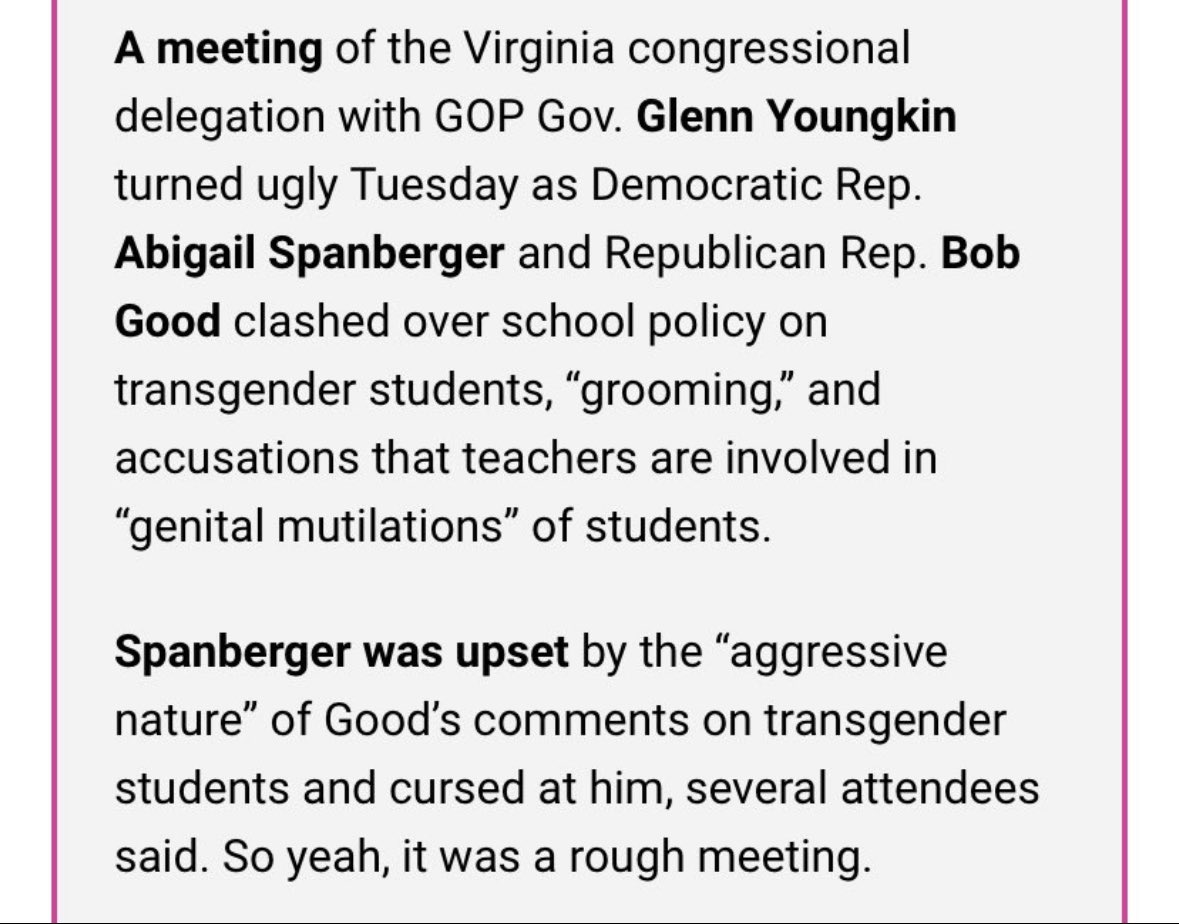 🚨WOW: In 2022, Spanberger CURSED AT Republican Rep. Bob Good over Transgenderism in public schools 

Good expressed concern over grooming and gender mutilation, causing Spanberger to SNAP at him

Unhinged. This is not Parents First.
