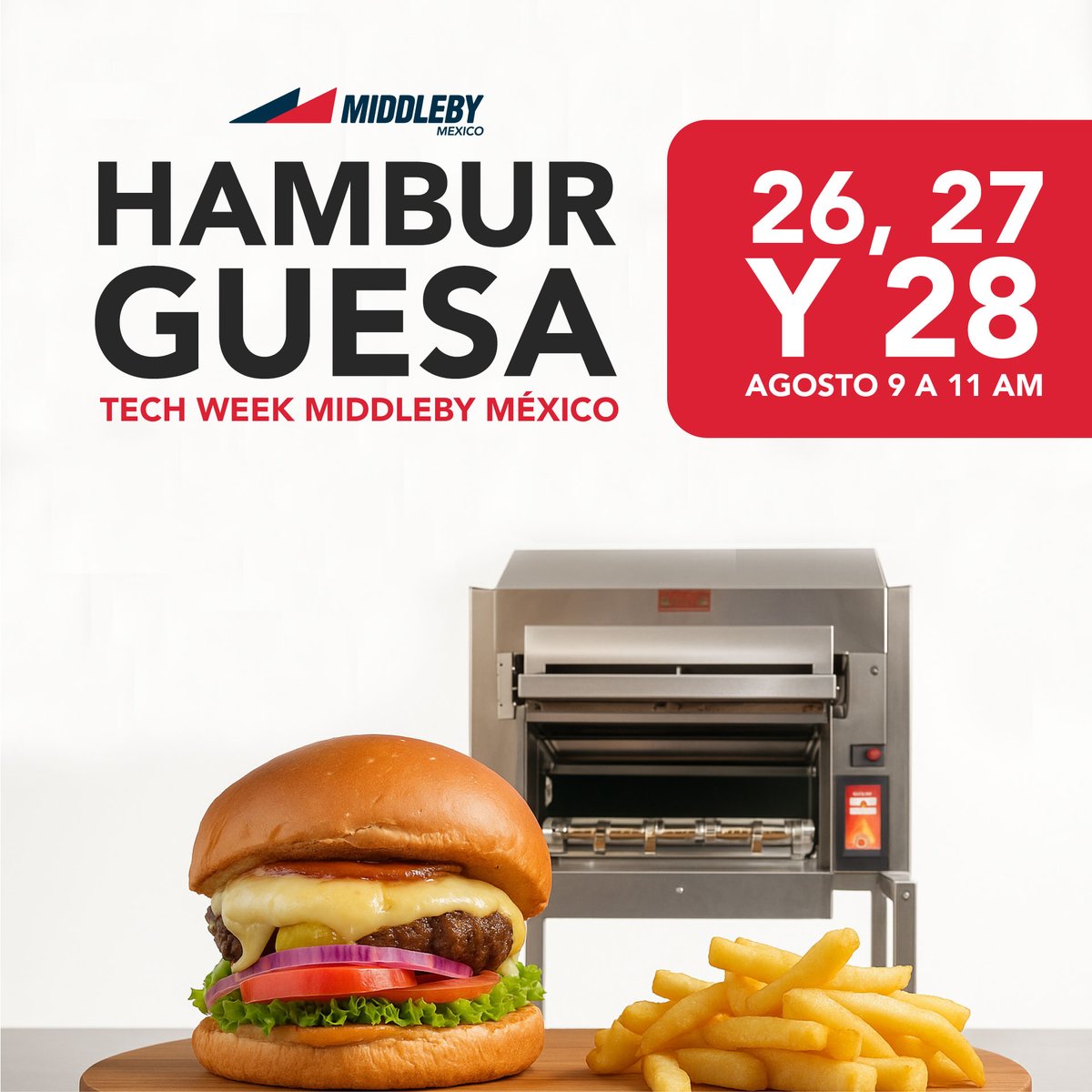 🔥 Todo lo que podrías vivir en el #TechWeekMiddleby
📅 26 al 28 de agosto
👨‍🍳 Demos, capacitaciones y cocina en acción
📍 ¡Conoce el calendario y regístrate! 👉 middleby-mexico.reservio.com/events?day=202…

#MiddlebyMéxico #CocinaDelFuturo
