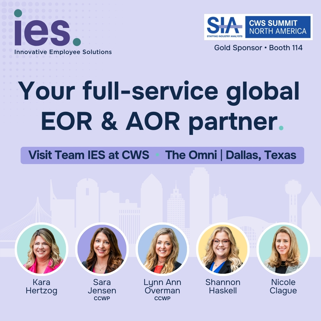 c_herrman's tweet photo. @InnovativeES is headed to Dallas as a Gold Sponsor of @SIAnalysts #CWSSummit!🚀 

Our #FullServiceEOR &amp; #AOR solutions help #ContingentWorkforce programs scale smarter, stay compliant, &amp; cut risk across the U.S. &amp; in 150+ countries.

👉 https://t.co/HhhLmIL1gf 

#IES #HR #EOR https://t.co/ikun50iwmq