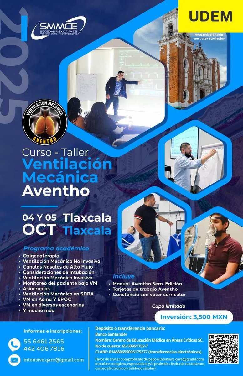 Atención #Tlaxcala y cercanías 
Curso - Taller Ventilación Mecánica #AVENTHO 
4 y 5 de Octubre 2025 

Informes e inscripciones: 4424067816

<a href="/vm_aventho/">Ventilación Mecánica AVENTHO</a> <a href="/OrlandoRPN/">Orlando RPN</a>