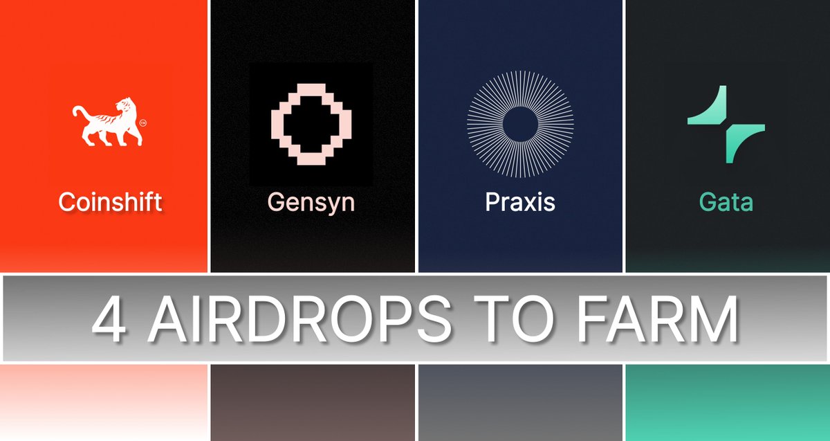 0xImmortal_'s tweet image. TOP 4 AIRDROPS TO FARMING!

&amp;gt; @0xCoinshift - $17.5M
&amp;gt; @gensynai - $50M
&amp;gt; @praxisnation - $544M
&amp;gt; @Gata_xyz - $4M

Watch detailed video guides👇🧵