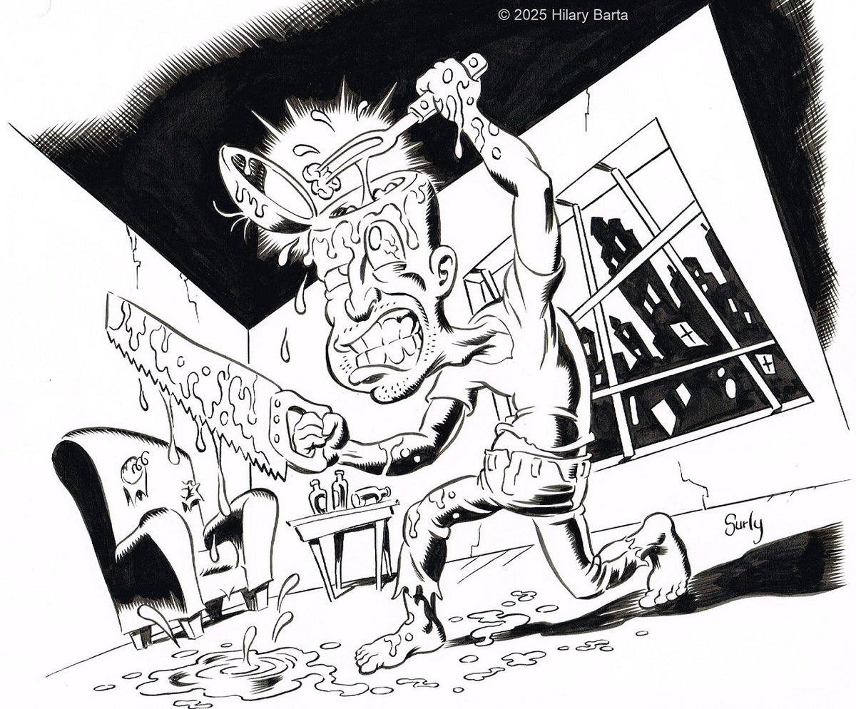 Screwy brain surgery. #screwytuesday #cartooning #brushinking #inking