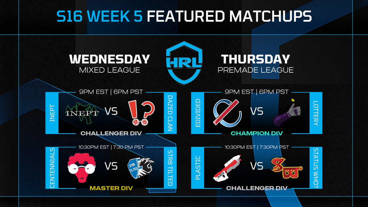 Week 5 means the closure of the regular season for a couple divisions and the rest keep on going until playoffs. We've got featured matchups coming your way starting tomorrow!   

twitch.tv/HaloRecLeague
