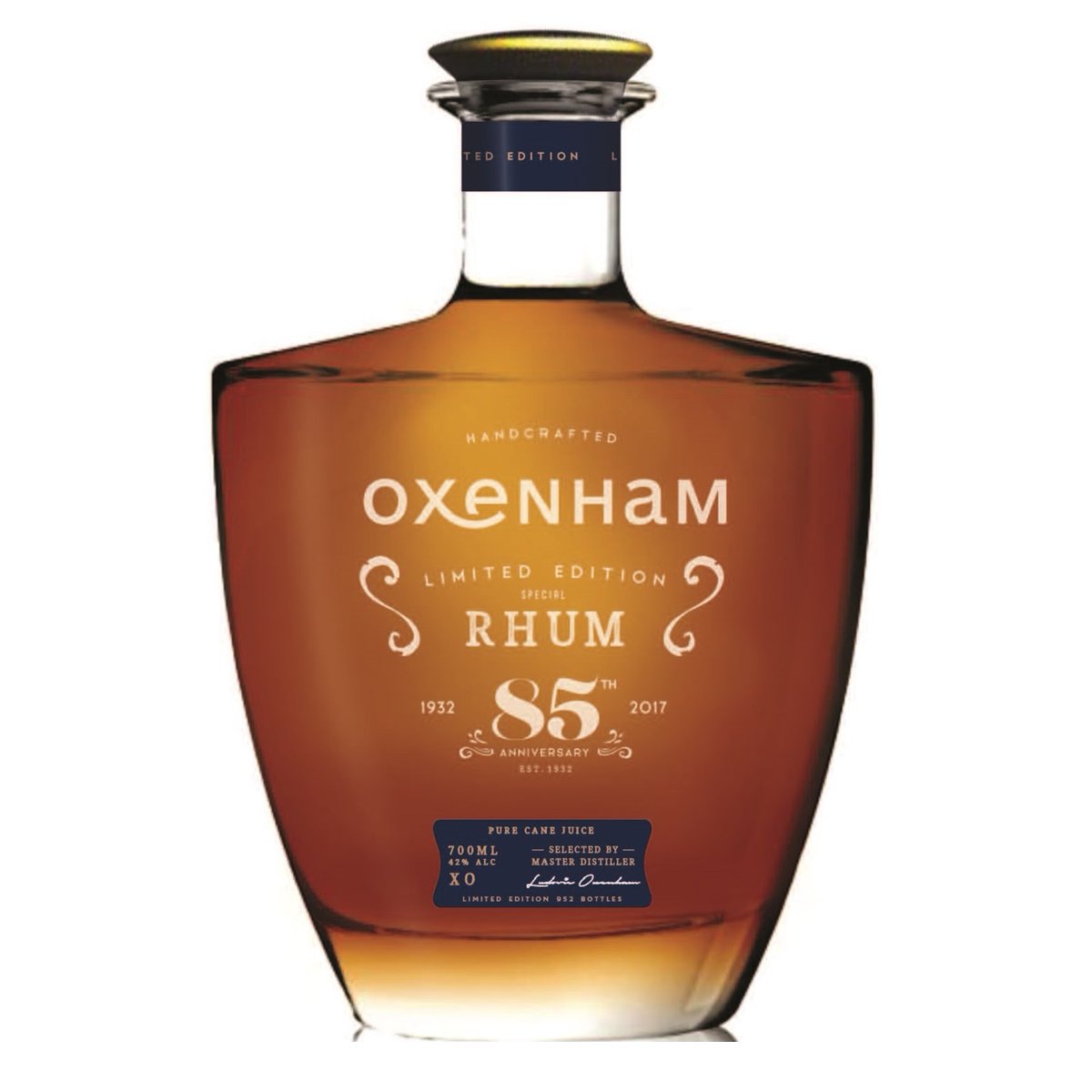 A collector’s treasure from Mauritius, Oxenham 85th Anniversary XO Rum 🥃 Limited to 952 bottles in a decanter &amp; gift box. Crafted with pure cane juice, aged 6 years. Only 21 remain!

rumshop.co.uk/product/ra017