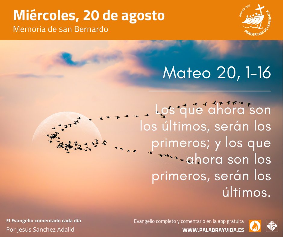 🐦 ¿Cómo percibes la justicia y la gracia divina en tu vida? Ora para que puedas aceptar de corazón la generosidad de Dios. ¡Y alégrate por las bendiciones que otros reciben! (Jesús Sánchez Adalid).

#EvangelioDelDía #EvangelioDeHoy #PalabrayVida