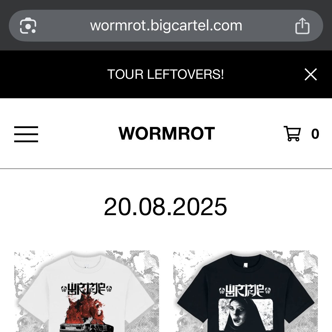 Wormrot's tweet image. wormrot.bigcartel.com
tour leftovers sale is now LIVE
some items are down to the last 3 pieces