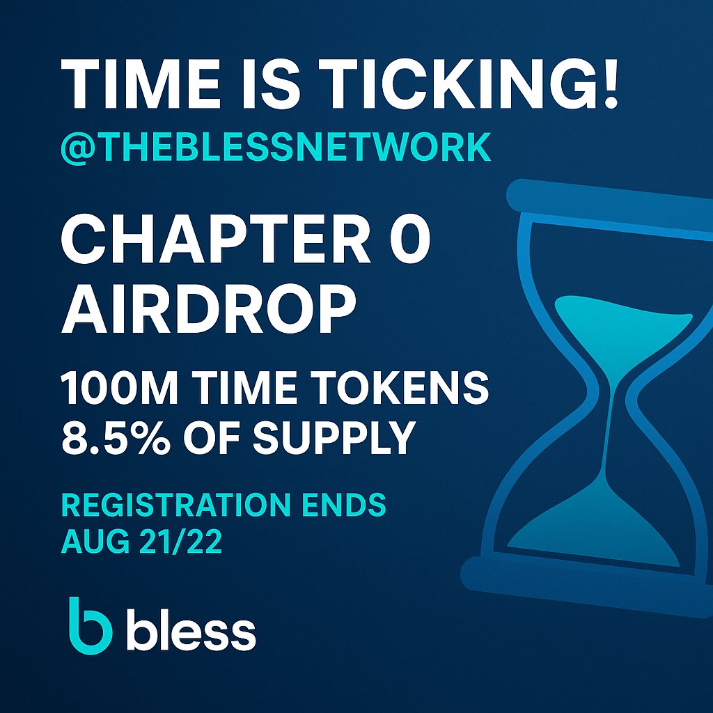 chideran826's tweet photo. Airdrop Deadline Act Now
โณ TIMEโs ticking
@theblessnetwork Chapter 0 airdrop is liveโ100M TIME tokens (8.5% supply) up for grabs. Registration ends Aug 21/22, 2 AM Beijing Time.
Stake longer = bigger rewards.
#BlessNetwork #TIMEtoken #Crypto #Web3 #DePIN #Blockchain https://t.co/rmtK958Tw0