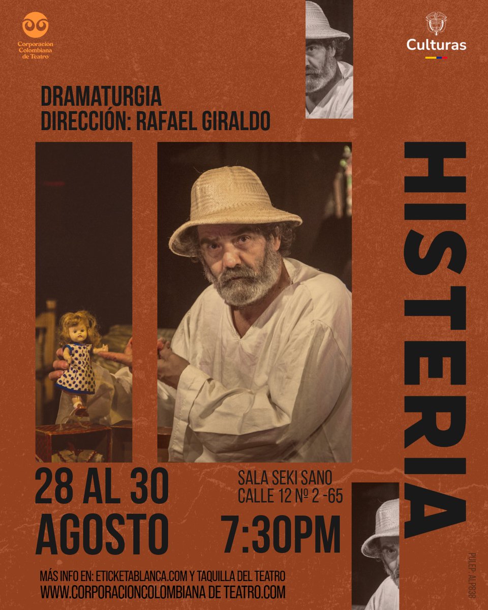 🎭 𝗛𝗶𝘀𝘁𝗲𝗿𝗶𝗮 
Teatro la Candelaria - Rafael Giraldo
En la #SalaSekiSano
📍Calle 12 N° 2-65
🎟@_eticketablanca_

Más info👇
corporacioncolombianadeteatro.com
🔺️

Apoya:
<a href="/mincultura/">MinCultura Colombia</a>

#TemporadaAgosto #Teatro #bogotá #Colombia #Agosto #SalaSekiSano