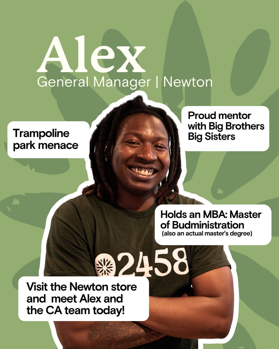 Meet Alex, our Newton GM — trampoline park menace, proud Big Brothers Big Sisters mentor, and holder of a Master's in Budministration (and yes, an actual master’s degree too).

Visit the Newton store and meet Alex and the CA team today!