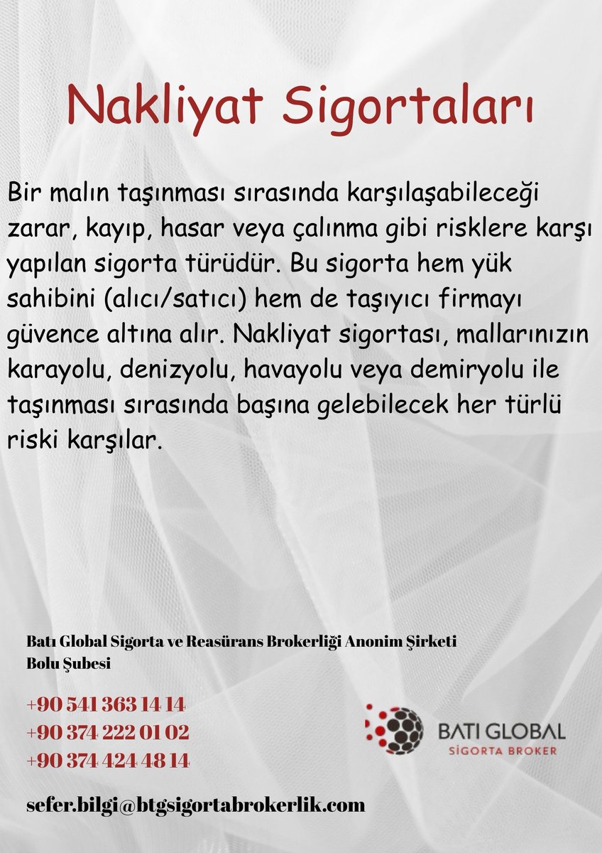 🚚 Nakliyat Sigortası
Taşınan eşyalarınızı kaza, hasar ve kayıp risklerine karşı güvence altına alır. ✅

btgsigortabrokerlik.com/urunlerimiz/na…

#batıglobal
#bolusigortamerkezi
#nakliyatsigortası