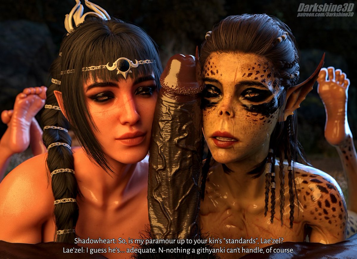 Darkshine3D's tweet photo. Shadowheart &amp; Lae’zel (Baldur’s Gate 3) - Sharing the Love🍆♠️

On the one hand, Shadowheart, who wants to see if her frenemy can keep her stoic composure while being dicked down.

On the other, Lae’zel, who wants to try out these so-called “big” black cocks.

[Variant: smegma] https://t.co/YU6I6qpsNi