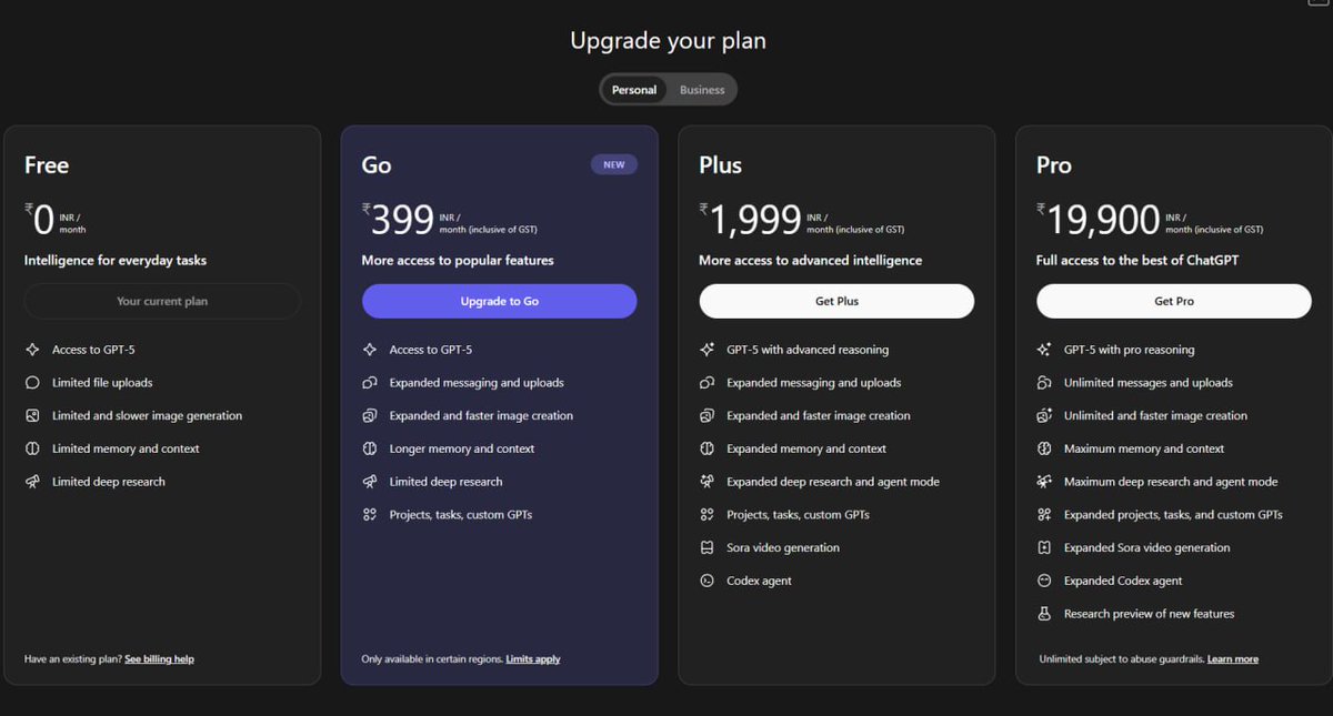 RohitSharma2k3's tweet photo. Great move by OPEN AI
New plans for India https://t.co/TjBcqRCIq9